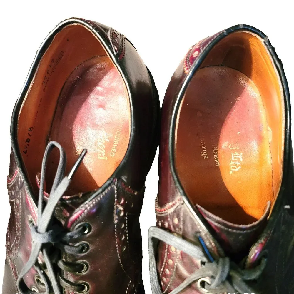 Vintage 60s Oxblood Leather Dress Shoes Unisex Mens 6.5 D Womens 8.5 Oxford
